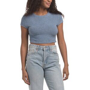 LA BIZ denim Cropped Short Sleeve Tee
